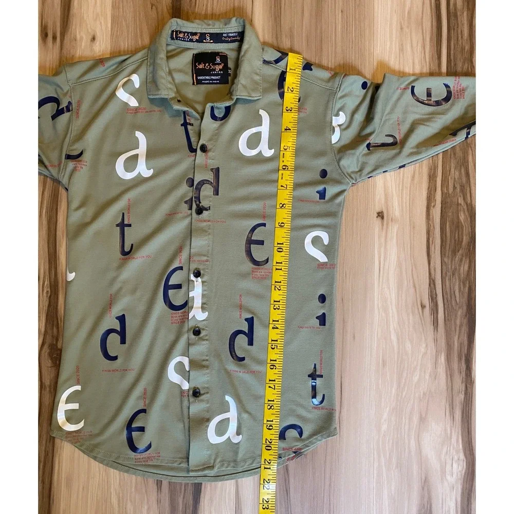 Salt & Sugar Junior Boys Olive Green Graphic Letter Print Kings World‎ Shirt 8